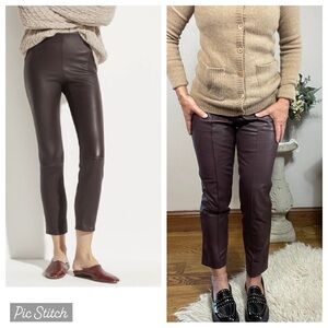 Vince Lambswool Leather Dark Brown Pintucked Mid Rise Straight Ankle Pant Size 4
